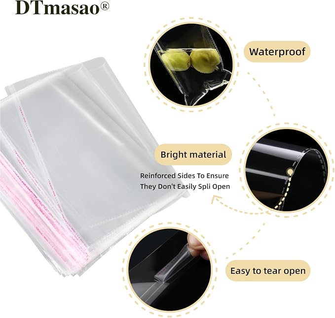 DTmasao 2x3 Inches 200PCS Self Sealing Cellophane Bags Self Adhesive Clear Resealable Cellophane Bags 2"x3"