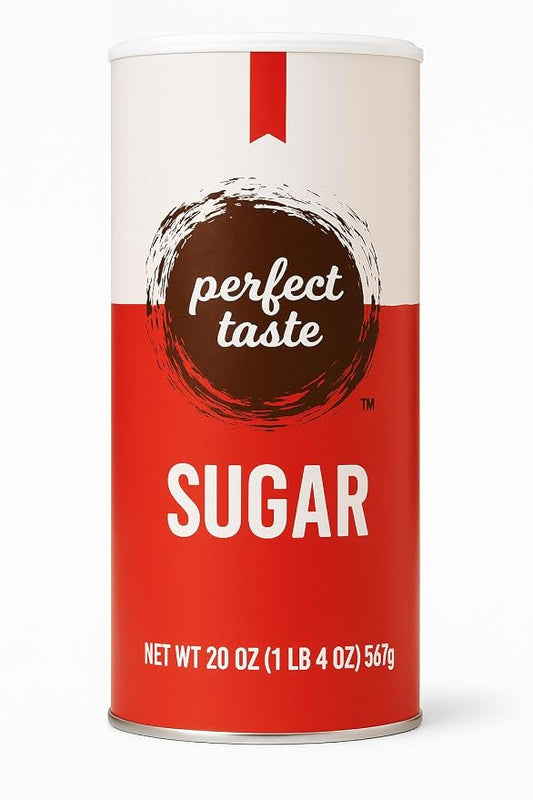 Perfect Taste Granulated Sugar – 20 oz Sugar Canister – Pure White Sugar for Coffee, Tea, Baking & Office Use – Easy-Pour Packaging