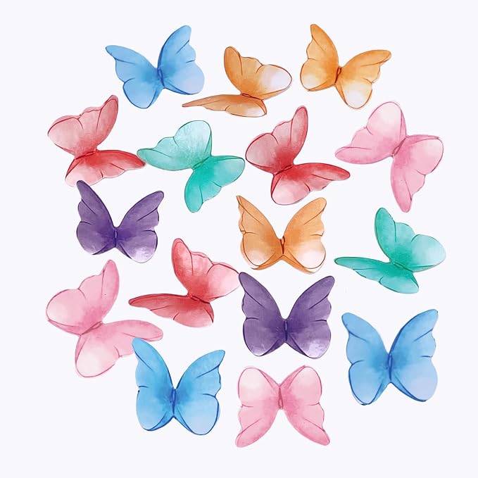 52 pcs edible wafer paper butterfly cake decoration, Cupcake topper multicolor butterfly decorative paper suitable for weddings birthdays Christmas cocktails (Watercolor mixing)