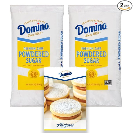 Domino® Powdered Sugar, Premium Cane Confectioners 10X, 2 lb Bag (Pack of 2) – Ultra‑Fine, Smooth Texture for Frosting, Icing & Baking - Includes Bonus Recipe Card