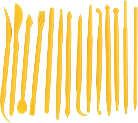 Culnflun Plastic Clay Sculpting Set Polymer Modeling Tools 14Pcs DIY Pottery Shaper Hand Tool Kit for Soft Clay Fondant Cake Art Craft Pink Rose Red Yellow 4.7in (Yellow)