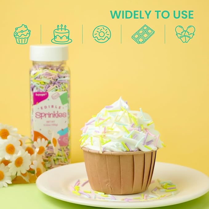 Easter Jimmies Sprinkles Edible, Sujoygar 100g Pastel Sprinkles for Cake Decorating Cupcakes Dessert Ice Cream Baking Easter Spring Party Supplies Birthday Celebrations