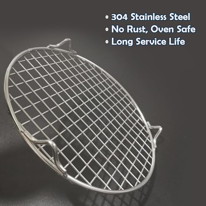 Round Cooling Rack 304 Stainless Steel Straight Wire Dia 7.9" Steaming Cooling and Baking Barbecue Rack with Legs Fit for Air Fryer Instant Pot Pressure Cooker Canning (200mm/7.9")
