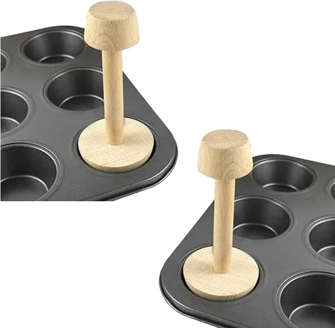 2 Pcs Woodiness Tart Tamper Pastry Tamper Double Side Wooden Egg Tart Tamper Mold DIY Cake Pastry Pusher for Kitchen Party Baking Tools, Pie, Tart and Quiche Pans