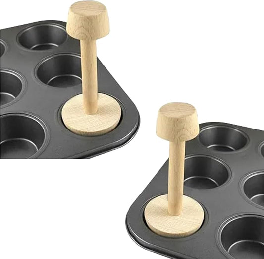 2 Pcs Woodiness Tart Tamper Pastry Tamper Double Side Wooden Egg Tart Tamper Mold DIY Cake Pastry Pusher for Kitchen Party Baking Tools, Pie, Tart and Quiche Pans