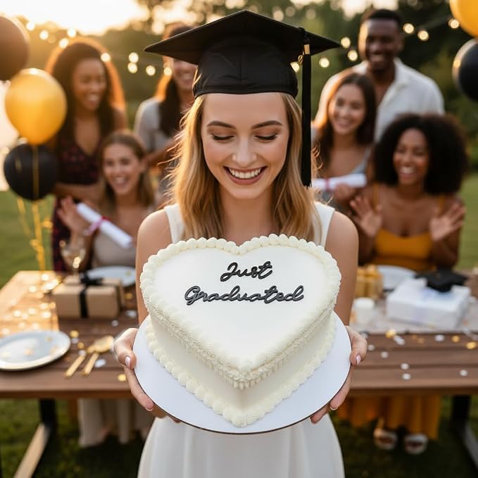 Just Graduated Cake Topper 2026, Graduation Cake Decoration for Her, Class of 2026 Grad Cake Topper, Black Acrylic Flat Topper (just graduate)