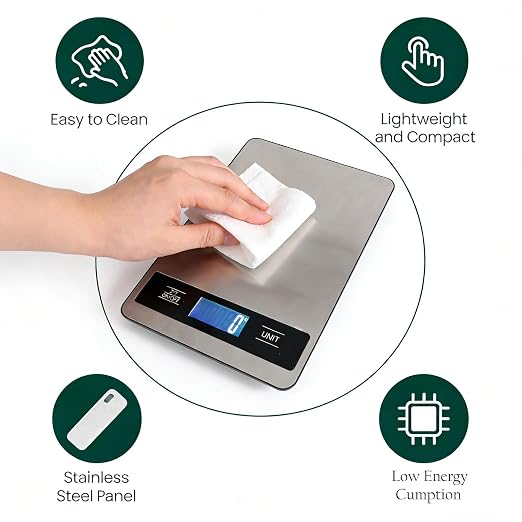 33lb/15kg Digital Food Scale for Kitchen, Measuring Recipes, Meat, Pet Care | 1g High Precision Stainless Steel Scale with Timer, Tare & Unit Conversion (g/oz/ml/lb) for Baking, Coffee, Bread, Meat