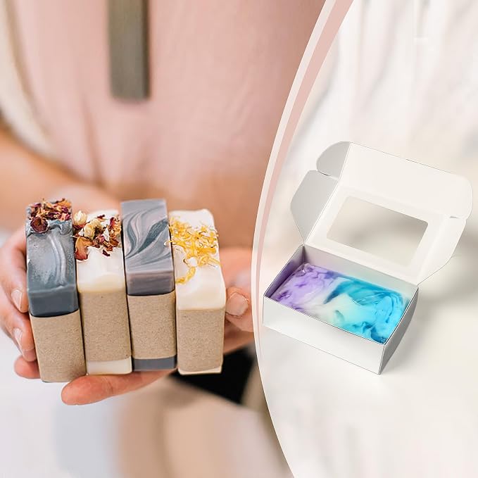 COTOPHER Soap Box, 30Pcs Small Soap Packaging Boxes 3.5x2.35x1.2 Inch Mini Kraft Boxes with Window Soap Boxes for Homemade Soap Candy Chocolate Bakery Cookies Soap Packaging