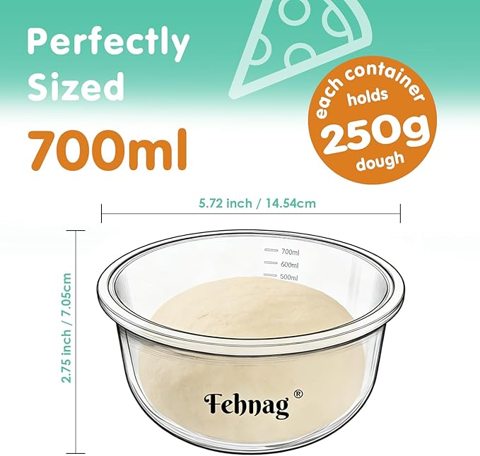 4Pcs Stackable Silicone Pizza Dough Proofing Proving Containers with Lids,Pizza Dough Proofing Box For Home Kitchen | Make 12" Pizzas 700ml(Grey+Blue)