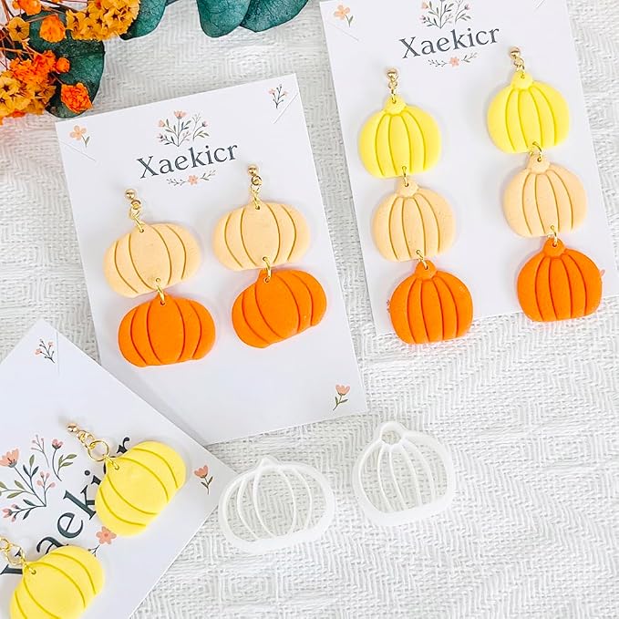 Xaekicr 2PCS Pumpkin Polymer Clay Cutters Set – Clay Earring Cutters for Fall Jewelry Making, Halloween Pumpkin Shape Clay Tools and Polymer Clay Molds