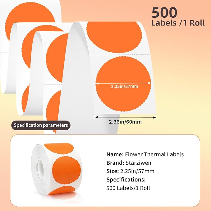 500 Labels/Roll 2.25" Orange Round Thermal Labels, Waterproof Circle Blank Thermal Sticker Compatible with Direct Thermal Label Printers for DIY Logo Designs, Thank You, Small Business