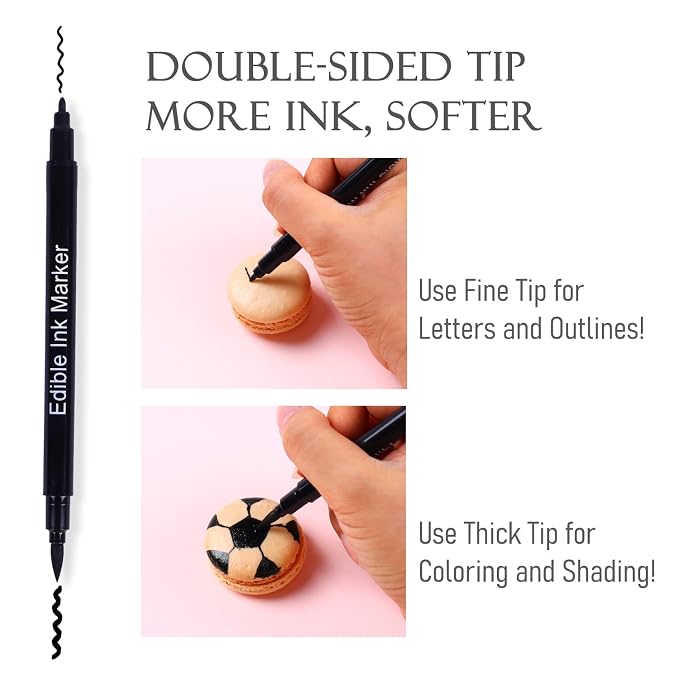 Edible Black Food Coloring Markers Double Tips 3PCS Black Ink Pen Food Grade Gourmet Writer for Decorating Fondant Cakes Cookies Frosting Easter Eggs Thick Fine Tip by Edibleink