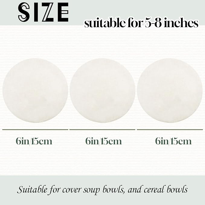 3 Pack 15CM 100% Pure Linen Bowl Covers, Elastic Organic Bowl Cover Lids, 100% Natural Organic Linen,Unbleached,Perfect for Soup Bowls, and Cereal Bowls