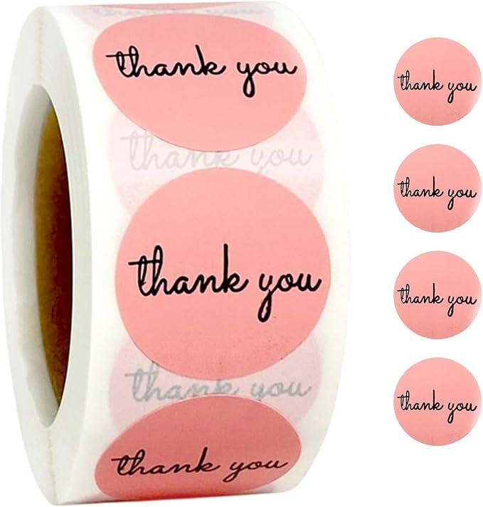 BLESS-VAST 500 PCS Thank You Stickers for Small Business - 1 Inch Pink Envelope Seal 10 Designs Vibrant Colors Decals for Baking Packaging Gift Bags Wraps Crafts (Pink)