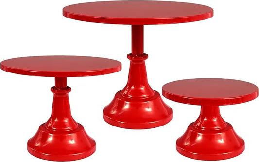 3 Pcs Cake Stand Set Metal Round Cake Holder Cupcake Stands 8/10/12 inch Red Dessert Display Stands Dessert Table Decorations for Birthday Parties, Baby Shower,Wedding Banquets and Anniversary