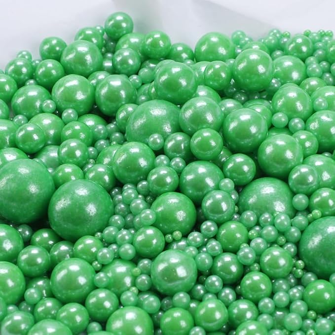 Edible Pearl Sprinkles, Emerald Green, 26 Colors Mixed Size | Sugar Pearls, For Cakes, Cupcakes, Cookies, Donuts & Ice Cream, Gluten Free, Food Grade, Wedding & Festival Decoration