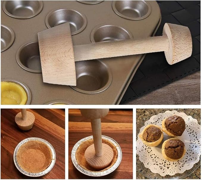 Wooden Tart Tamper, Double Side Pie Pastry Dough Tamper, Egg Tart Pan Mold DIY Cake Pastry Baking Tool for Mini Egg Tart, Cheesecakes, Pasta and Dessert Baking