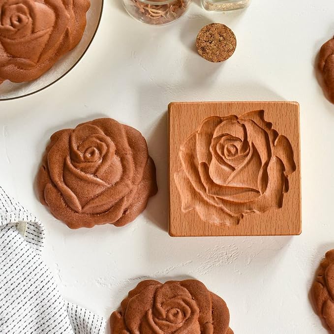 Carved Wooden Gingerbread Cookie Mold,3D Wooden Baking Mold Cookie Biscuit Press Stamp Molds,Cookie Cutter,Cookie Stamp,DIY Biscuit Stamp Mould for Halloween Thanksgiving Christmas(Rose hips-Small)