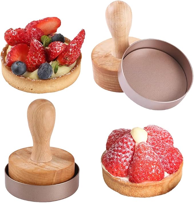KALAIEN 4 Packs Mini Tart Pans with Removable Bottom 3” Reusable Non-Stick Egg Tart Mold with Tart Tamper for Cheesecake Muffin Pan