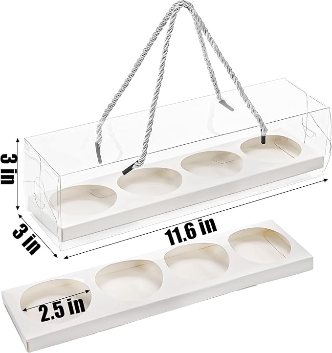 Coloch 24 Pack Clear Cupcake Box with Handle, 12 x 3 x 3 In 4 Count Plastic Cupcake Container with 4 Count Baked Dessert Box, for Cupcake, Dessert, Muffins, Party, Mother's Day, Wedding