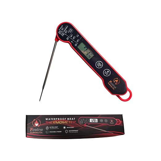 FIRELINE Digital Thermometer – Ultra Fast Waterproof Thermometer with Backlight, Foldable Probe & Magnetic Back – Commercial-Grade Instant Read for Grilling, Cooking, BBQ, Smoker, Kitchen Use
