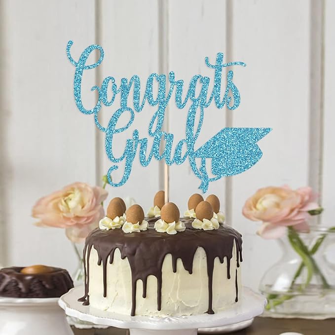 Congrats Grad Cake Topper,2026 Graduation Cake Topper, Congrats Grad Decorations,2026 High School/College/Senior Graduation Party Decorations Supplies. (blue)