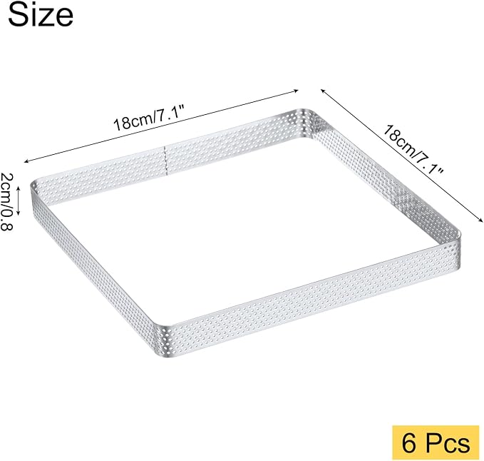 uxcell Square Perforated Cake Rings 7.1 x 7.1 Inch Stainless Steel Cake Pastry Mousse Ring Molds for DIY Cake Dessert Mousse Pastries Baking, Silver Tone