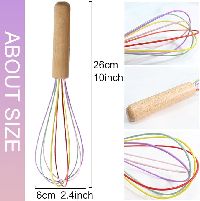 1-Piece Purple Silicone Whisk with Wooden Handle BRIIEC 10-inch Non Stick Balloon Whisk Egg Beater for Pancake Batter, Eggs and Egg Whites, Cake Mix, Blending, Gravy and Sauces