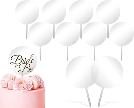 Blank Acrylic Cake Toppers,10PCS Round Acrylic Mirror Cake Topper 4 Inch Clear Circle DIY Cupcake Toppers Blanks Cake Picks for Birthday Anniversary Wedding Baby Shower Party Supplies (transparent)