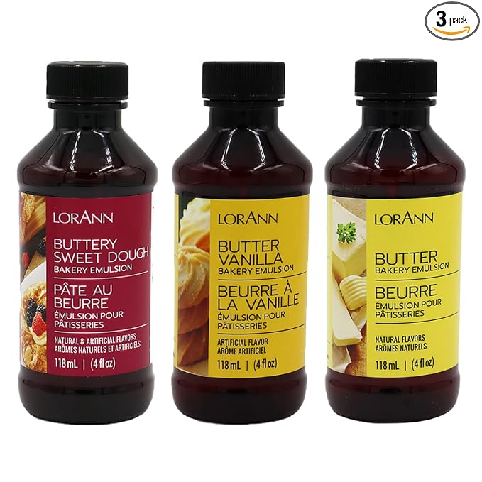 LorAnn Bakery Emulsion 3 pack - Buttery Sweet Dough, Butter Vanilla and Butter - 4 ounce bottles