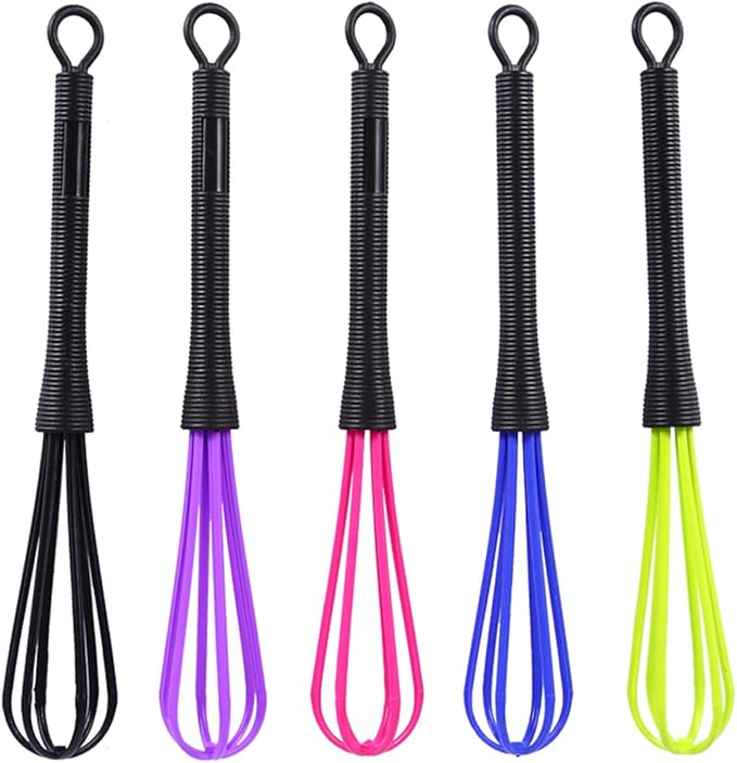 5-Pc Silicone Whisk Set Heat Non-Stick Balloon Whisks for Cookware 3 Sizes Large Mini Color-Coded Kitchen Tools
