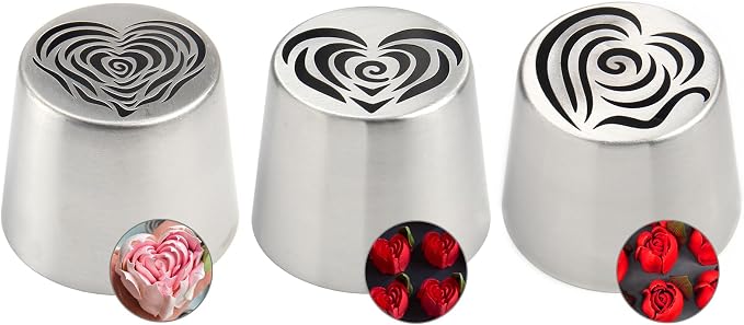 3pack Russian Piping Flower Nozzles Extra Large, Stainless Steel Rose Floral Piping Nozzles for Cake Decorating Icing, Cream Flower Bouquet DIY Cookies, Desserts Baking Tools (XXL, D）