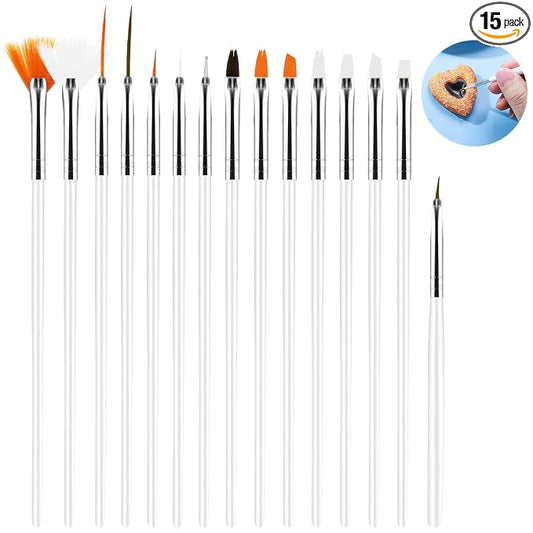 15pcs Cake Painting Brushes, Cake Decorating Brushes Kit, Food Paint Brush Tools, Fondant Sugar Cookie Painting Brushes Supplies for Cake Decoration (White)