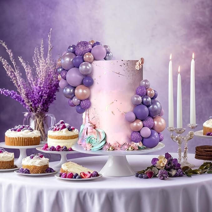 66 PCS Colorful Ball Cake Picks for Cake Decoration Purple Series with 6 Vibrant Colors Pearl Ball Shaped Cupcake Toppers for Birthday Party and Wedding Supplies