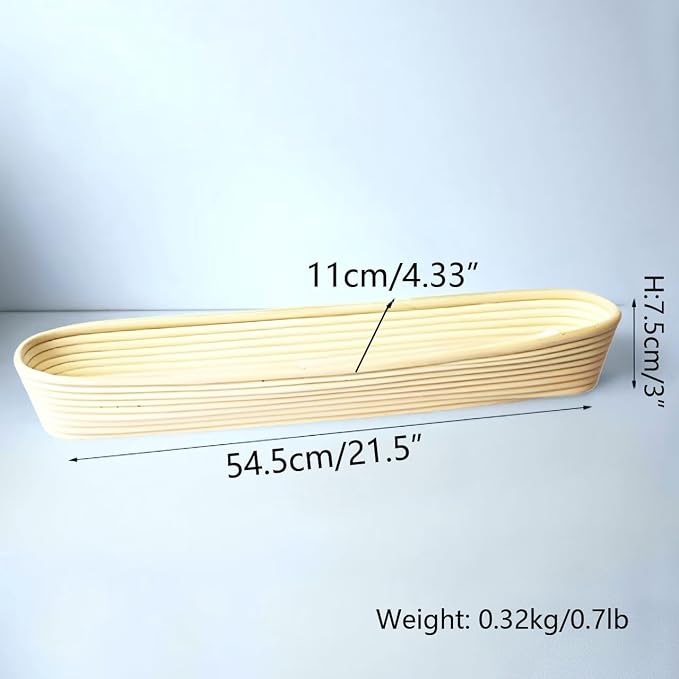 i-lan 2-Pack 22" Extra Long Baguette Proofing Basket, Natural Rattan Banneton Bread Proofing Basket for Sourdough, Oval Batard Banneton Basket for French Baguette Baking Supplies