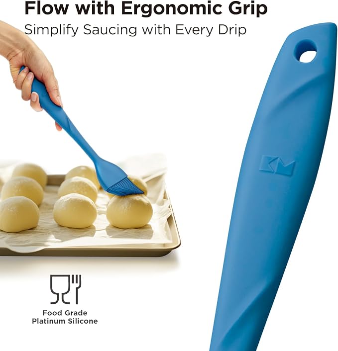 Kitchen Mama WaltzGrip Platinum Silicone Basting Pastry Brush, Blue | Set of 2, Heat-Resistant, Dishwasher-Safe, For Cooking, Baking, Grilling, Barbecue