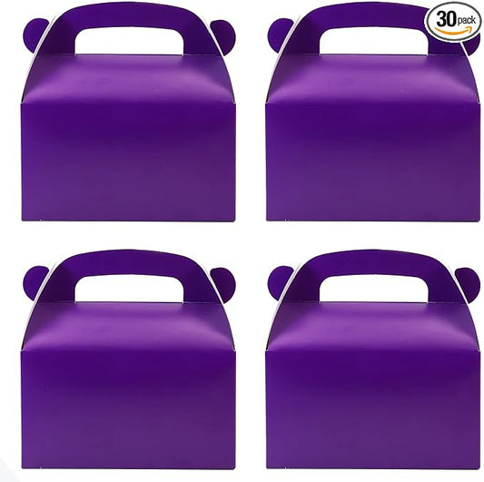30Pcs Dark Purple Party Favor Treat Boxes Goodie Boxes with Handles | Gable Paper Gift Boxes Perfect for Purple Birthday Party Baby Shower Decoration Supplies