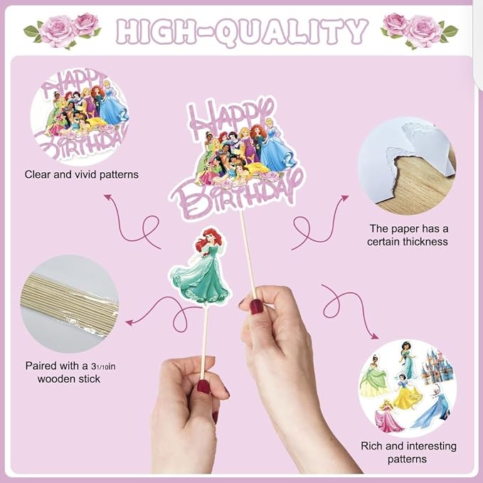 11 Pcs Princess Cake Topper, Fantastic Happy Birthday Cake Decorations, Cute Cake Toppers for Girls