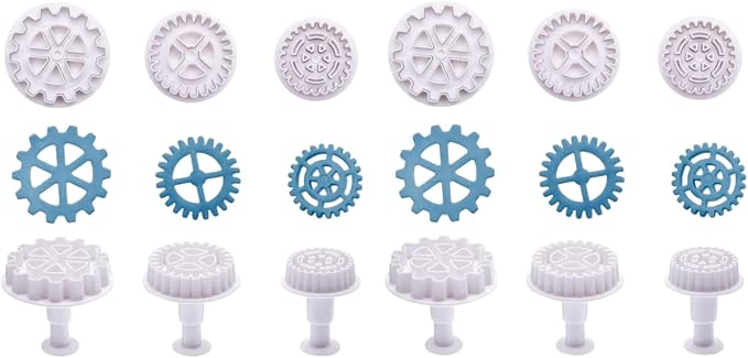 6Pcs Gear Cookie Cutters, for Steampunk Cogs Plunger Mold, 3D Gear Cookie Stamp Mold, Clock Wheel Biscuits Fondant Molds for Cake Cookie food Decoration Cookie Cutters Baking Tools