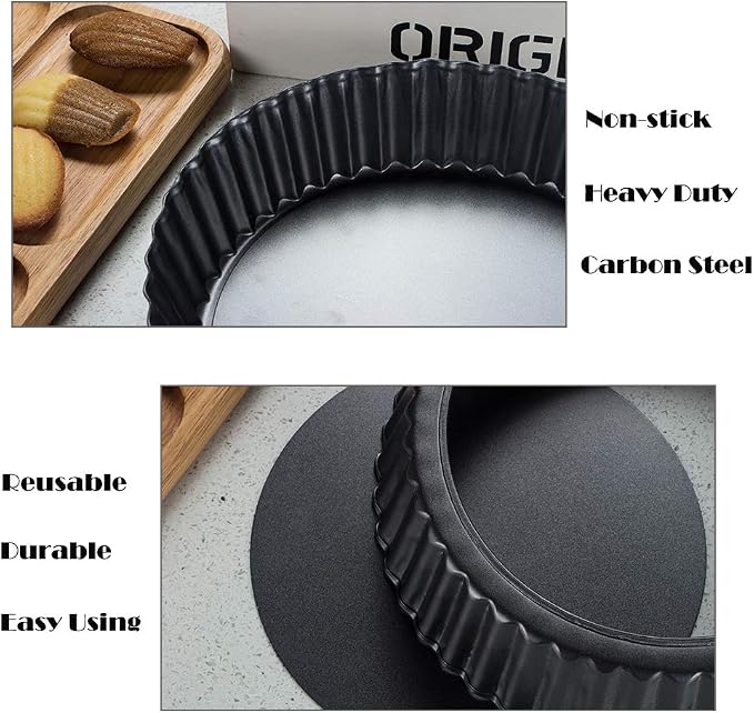 Webake 9.5 Inch Tart Pan Heavy Duty Quiche Pan Removable Bottom Nonstick Deep Baking Dish Pie Plate Pie Mold (Pack of 2)