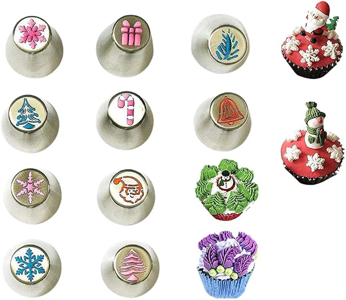 Christmas Russian Piping Tips Set – 24-Piece Frosting Nozzles with Storage Case, Compatible with Standard Couplers, Ideal for Cupcakes, Cookies & Cake Decorating
