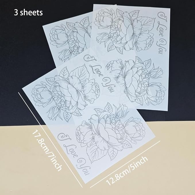 3pc I Love You Flower Stick&Shine Foil Transfer Sticker Paper for Handmade Card Making Scrapbooking and Album Journal Invitation Decoration Metallic Hot Foil Transfer Printing Adhesive Sheets