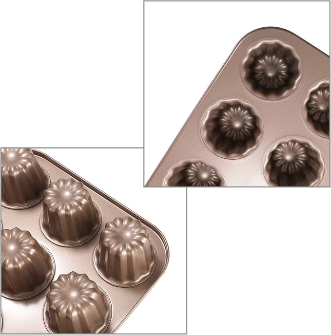 12-Cavity Professional Bakeware Set: Non-Stick Madeline Pans, Canele Molds & Donut Pan for Baking - Multi-Use French Madeleine Pan, Cannoli Forms, Cheesecake Molds & Chocoflan Tins