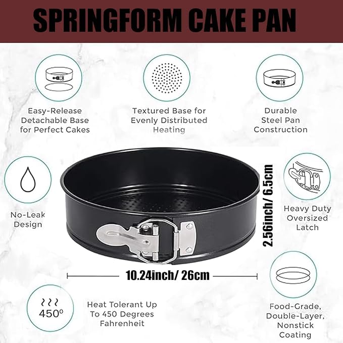 Springform Pan Set, 9.5/10/11Inch Square cake pans, Nonstick Bakeware Springform, Leakproof Cake Pans with Removable Bottom for Baking, Cheesecake Pan (Round, 10 inch)