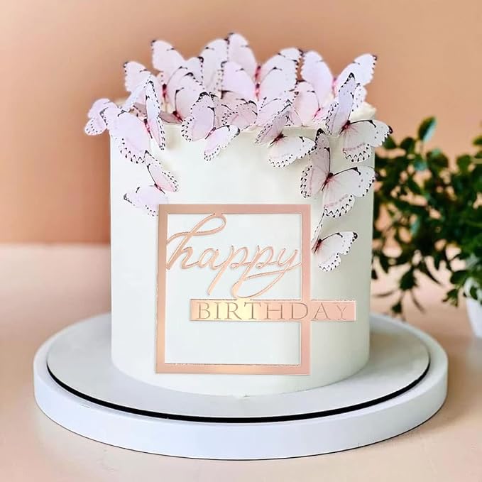 Acrylic Cake Topper Happy Birthday Cake Toppers Happy Birthday Cupcake Toppers Hollow Frame Cake Decorations for Women Men Cupcake Decorations for Cakes Cupcakes Party Supplies