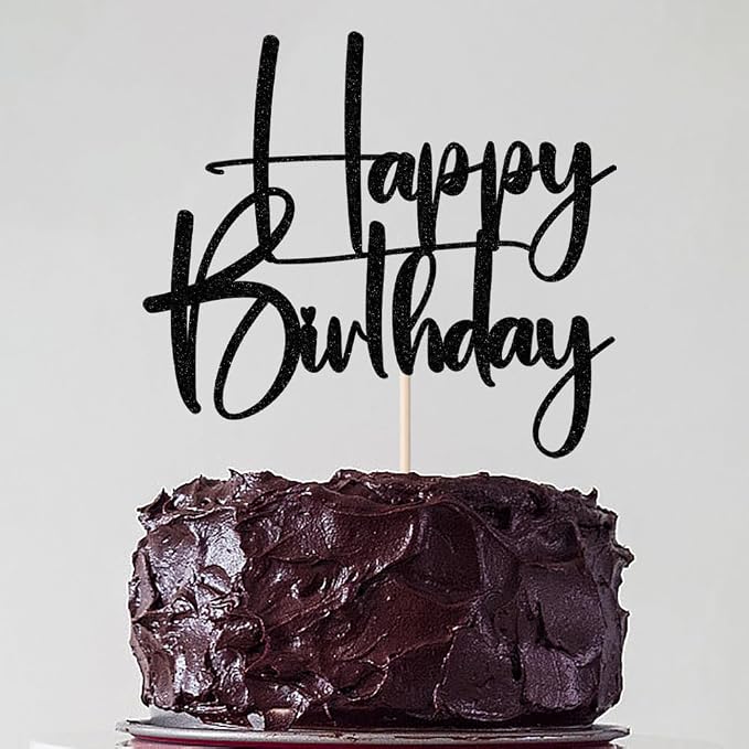 Happy Birthday Cake Topper,black Glitter Cake Pick Bunting Decor for Anniversary Birthday Party Cake Decorations Supplies