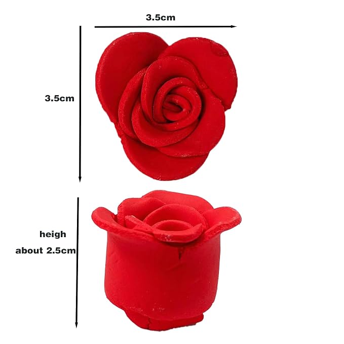 Sentovac 8 Pcs Red Rose Flowers Candy Dessert Icing Decoration Edible Valentines Day Sprinkles DIY For Cookie Cake Cupcake Topper Icing Frosting Decoration Holiday Party Supplies
