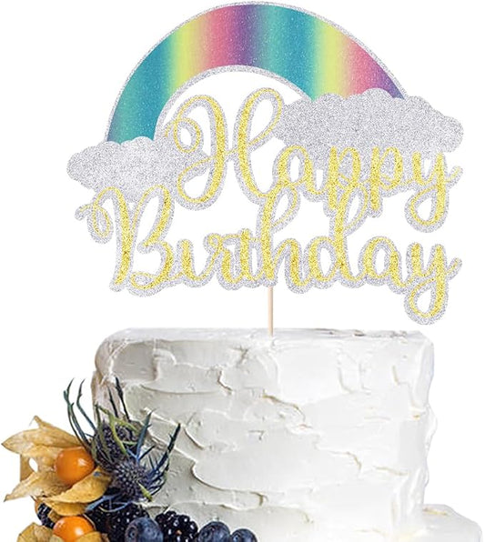 Rainbow Happy Birthday Cake Topper，Baby Shower Cake Decorations,for Colorful Birthday/Kids’ Party Cake Topper Decoration Supplies (rainbow)