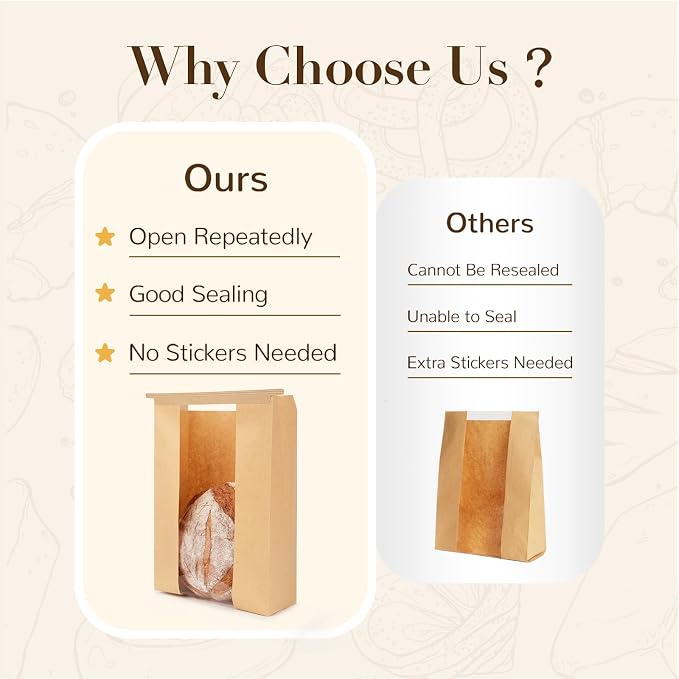 100 Pack Paper Bread Bags for Sourdough, Large Bread Bags with Tabs for Homemade Bread Round Sourdough Loaf Bags for Gifting (8.3x3.5×13 Inches) | Grease Resistant