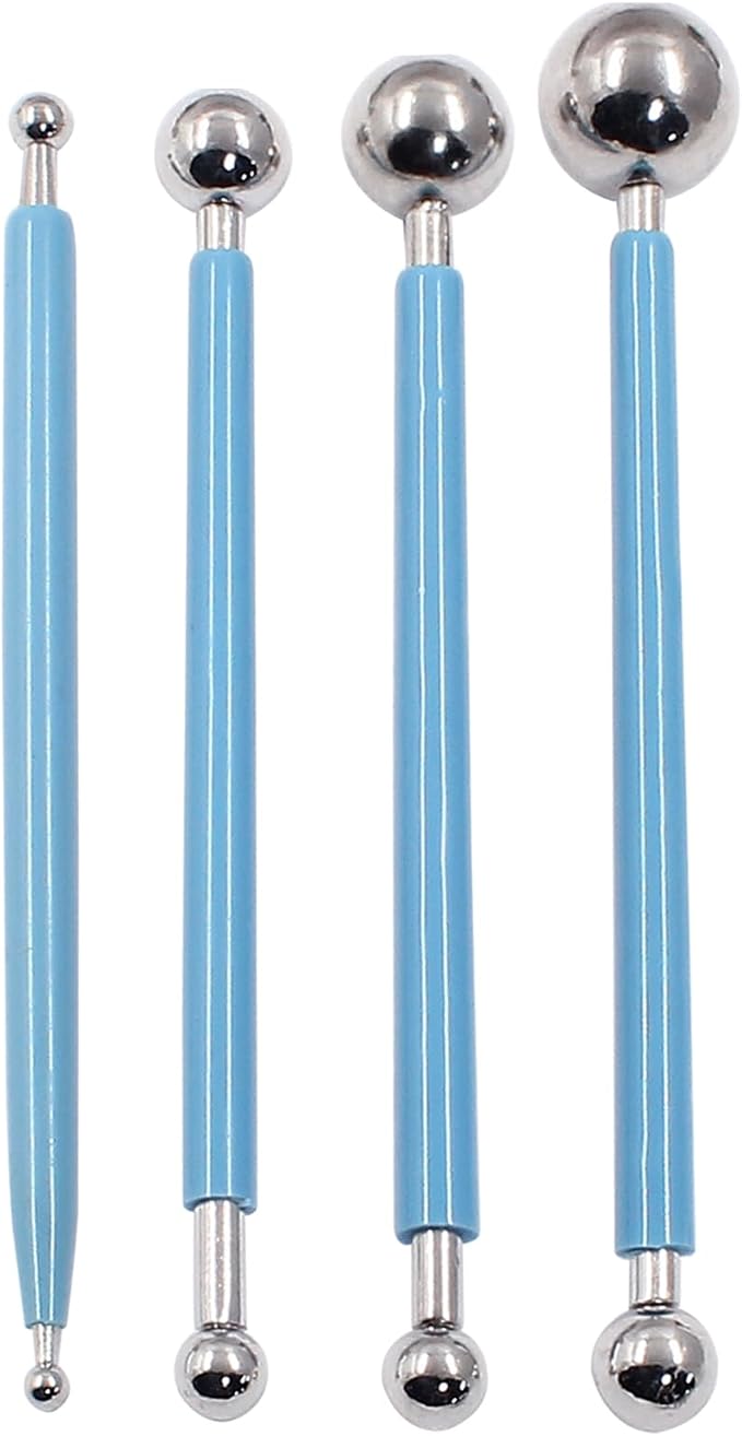 Cake Decorating Metal Ball, Metal Ball Fondant Tool Fondant Cake Pan Cake Decorating Tool Flower Sugar Craft Ball Model DIY Tool Clay Modelling Tools(Set of 4, Blue)